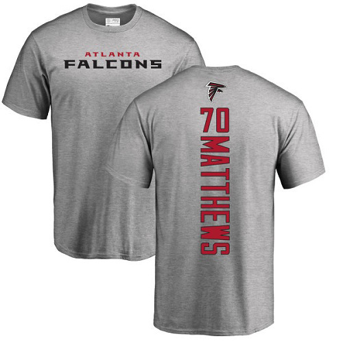 Atlanta Falcons Men Ash Jake Matthews Backer NFL Football #70 T Shirt